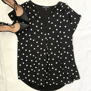 INC Black Polka Dot Inverted Pleat Dressy Top